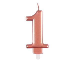 Unique Vela de cumpleaños 19621, número 1-3.5 pulgadas, oro rosa, metálico, 1 unidad, color rosa