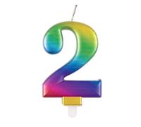 Unique Vela de cumpleaños 19632, número 2-3.5 pulgadas, arco iris, metálico, 1 unidad