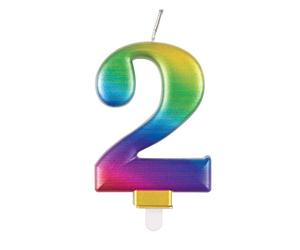 Unique Vela de cumpleaños 19632, número 2-3.5 pulgadas, arco iris, metálico, 1 unidad