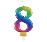 Unique Vela de cumpleaños 19638, número 8-3.5 pulgadas, arco iris, metálico, 1 unidad