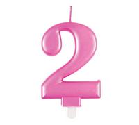 Unique- Vela de cumpleaños número 2 - 3.55 pulgadas | Rosa | Metálico | 1 pieza, Color, 7 centimeters (19602)