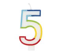 Unique- Vela de cumpleaños número 5-5.9 Pulgadas | Borde arcoíris | 1 Unidad, Color, 15 cm (19945)