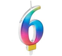 Unique- Vela de cumpleaños número 6 - 3.55 pulgadas | arco iris | metálico | 1 pieza, Color arcoíris, 7 centimeters (19636)