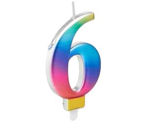 Unique- Vela de cumpleaños número 6 - 3.55 pulgadas | arco iris | metálico | 1 pieza, Color arcoíris, 7 centimeters (19636)