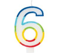 Unique- Vela de cumpleaños número 6-5.9 Pulgadas | Borde arcoíris | 1 Unidad, Color (19946)