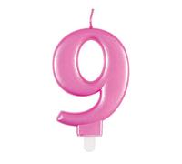 Unique- Vela de cumpleaños número 9 - 3.55 pulgadas | Rosa | Metálico | 1 pieza, Color, 7 centimeters (19609)