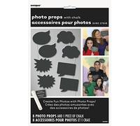Unique- Writable Booth Black | 8 Pcs. Paquete de 8 accesorios de cabina de fotos Pizarra, estampado de letras, Color negro, Chalk Photo Props (63566)