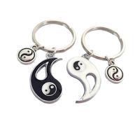 Unique Yin Yang Key Set Couple Keychains with Splicing Pattern Trendy Keyrings Ornament Practical Keychain Accessory