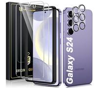UniqueMe 4 Piezas Protector de Pantalla para Samsung Galaxy S24 Cristal Templado, 2 Piezas Vidrio Templado y 2 Piezas Protector Camara, Anticaída, Anti-Arañazos, Ultra HD,Antihuellas