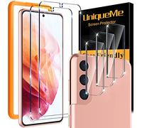 UniqueMe 5 Pack Compatible con Samsung Galaxy S21 5G Protector de Pantalla, 2 Pack Cristal Vidrio Templado y 3 Pack Protector de Lente de Cámara,Doble Protección Anticaída