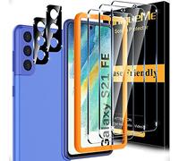 UniqueMe 5 Pack Compatible con Samsung Galaxy S21 FE Protector de Pantalla, 3 Pack Cristal Vidrio Templado y 2 Pack Protector de Lente de Cámara, Anticaída