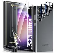 UniqueMe 5 Pack Protector de Pantalla para Samsung Galaxy S23 Ultra, 2 Piezas TPU Protector y 3 Piezas Protector Camara,Película de TPU flexible HD,Admite desbloqueo de huellas dactilares