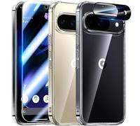 UniqueMe Compatible con Google Pixel 9 Funda, 5-en-1 Set Case Compatible con Google Pixel 9 Case Cover Protection,1 Funda & 2 Protector Pantalla & 2 Protector de Cámara - Transparente