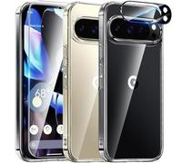 UniqueMe Compatible con Google Pixel 9 Pro Funda, 5-en-1 Set Case Compatible con Google Pixel 9 Pro Case Cover Protection,1 Funda & 2 Protector Pantalla & 2 Protector de Cámara - Transparente