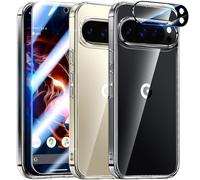 UniqueMe Compatible con Google Pixel 9 Pro XL Funda, 5-en-1 Set Case Compatible con Google Pixel 9 Pro XL Case Cover Protection,1 Funda & 2 Protector Pantalla & 2 Protector de Cámara - Transparente