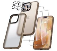 UniqueMe Compatible con iPhone 16 Pro Funda, 5-en-1 Set Case Compatible con iPhone 16 Pro Case Cover Protection,1 Funda & 2 Protector Pantalla & 2 Protector de Cámara - Oro Mate