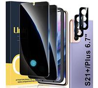 UniqueMe [Paquete de 2+2 protectores de pantalla de privacidad compatibles con Samsung Galaxy S21 Plus de 6.7 pulgadas y protector de lente de cámara【Compatible con desbloqueo de huellas dactilares】