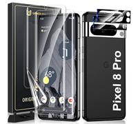 UniqueMe para Google Pixel 8 Pro Protector de Pantalla, 2 Piezas TPU Protector y 2 Piezas Protector de Cámara, Película de TPU flexible HD, Ultra HD