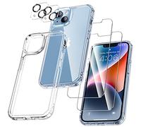 UniqueMe Para iPhone 14 Plus Funda, 5-en-1 Set Case Para iPhone 14 Plus Case Cover Protection,1 Funda & 2 Protector Pantalla & 2 Protector de Cámara - Transparente