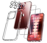 UniqueMe Para iPhone 15 Pro Funda, 5-en-1 Set Case Para iPhone 15 Pro Case Cover Protection,1 Funda & 2 Protector Pantalla & 2 Protector de Cámara - Transparente