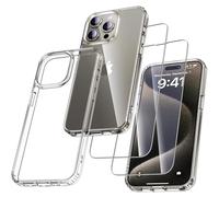 UniqueMe Para iPhone 15 Pro Funda, Set Case para iPhone 15 Pro Case Cover Protection,1 Funda & 2 Protector Pantalla - Transparente