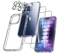 UniqueMe Para iPhone 15 Pro Max Funda, 5-en-1 Set Case Para iPhone 15 Pro Max Case Cover Protection,1 Funda & 2 Protector Pantalla & 2 Protector de Cámara - Transparente