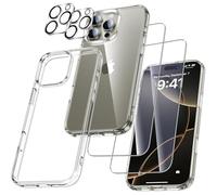 UniqueMe Para iPhone 16 Pro Funda - Case Para iPhone 16 Pro Case,5 en 1 Set Cover Protection,1 Funda & 2 Protector Pantalla & 2 Protector de Cámara - Transparente