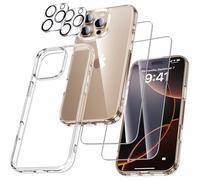 UniqueMe Para iPhone 16 Pro Max Funda - Case Para iPhone 16 Pro Max Case,5 en 1 Set Cover Protection,1 Funda & 2 Protector Pantalla & 2 Protector de Cámara - Transparente