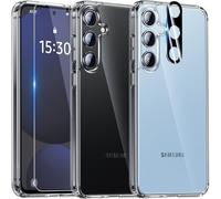 UniqueMe Para Samsung Galaxy S24 FE Funda, 5-en-1 Set Case Para Samsung Galaxy S24 FE Case Cover Protection,1 Funda & 2 Protector Pantalla & 2 Protector de Cámara - Transparente