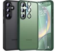 UniqueMe Para Samsung Galaxy S24 Funda, 5-en-1 Set Case Para Samsung Galaxy S24 Case Cover Protection,1 Funda & 2 Protector Pantalla & 2 Protector de Cámara - Verde Mate