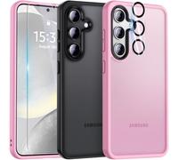 UniqueMe Para Samsung Galaxy S24 Funda, 5-en-1 Set Case Para Samsung Galaxy S24 Case Cover Protection,1 Funda & 2 Protector Pantalla & 2 Protector de Cámara - Rosa Mate