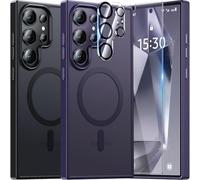 UniqueMe Para Samsung Galaxy S24 Ultra Funda, 5-en-1 Set Case Para Samsung Galaxy S24 Ultra Case Cover Protection,1 Funda & 2 Protector Pantalla & 2 Protector de Cámara - Púrpura Mate