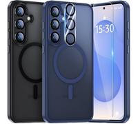 UniqueMe Para Samsung Galaxy S25 Funda, 5-en-1 Set Case para Samsung Galaxy S25 Case Cover Protection,1 Funda & 2 Protector Pantalla & 2 Protector de Cámara - Azul Mate