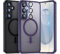 UniqueMe Para Samsung Galaxy S25 Funda, 5-en-1 Set Case para Samsung Galaxy S25 Case Cover Protection,1 Funda & 2 Protector Pantalla & 2 Protector de Cámara - Púrpura Mate