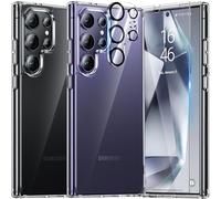 UniqueMe Para Sasmung Galaxy S24 Ultra Funda, 5-en-1 Set Case para Sasmung S24 Ultra Case Cover Protection,1 Funda & 2 Protector Pantalla & 2 Protector de Cámara - Transparente