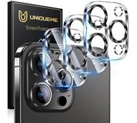 UniqueMe Protector Cámara para iPhone 15 Pro/15 Pro Max - 3 Unidades, Ultra HD Clara, Anti-Arañazos, Ultra Resistente, Cristal Vidrio Templado 9H - Gris