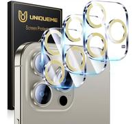 UniqueMe Protector Cámara para iPhone 15 Pro/15 Pro Max - 3 Unidades, Ultra HD Clara, Anti-Arañazos, Ultra Resistente, Cristal Vidrio Templado 9H - Amarillo Brillo