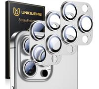UniqueMe Protector Cámara para iPhone 15 Pro/15 Pro Max - 3 Unidades, Ultra HD Clara, Anti-Arañazos, Ultra Resistente, Cristal Vidrio Templado 9H - Todo Plata