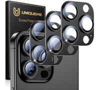 UniqueMe Protector Cámara para iPhone 15 Pro/15 Pro Max - 3 Unidades, Ultra HD Clara, Anti-Arañazos, Ultra Resistente, Cristal Vidrio Templado 9H - Todo Negro