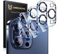 UniqueMe Protector Cámara para iPhone 15 Pro/15 Pro Max - 3 Unidades, Ultra HD Clara, Anti-Arañazos, Ultra Resistente, Cristal Vidrio Templado 9H - Azul