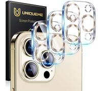 UniqueMe Protector Cámara para iPhone 15 Pro/15 Pro Max - 3 Unidades, Ultra HD Clara, Anti-Arañazos, Ultra Resistente, Cristal Vidrio Templado 9H - Oro