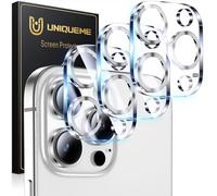 UniqueMe Protector Cámara para iPhone 16 Pro/16 Pro Max - 3 Unidades, Ultra HD Clara, Anti-Arañazos, Ultra Resistente, Cristal Vidrio Templado 9H - Plateado