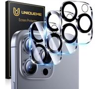 UniqueMe Protector Cámara para iPhone 16 Pro/16 Pro Max - 3 Unidades, Ultra HD Clara, Anti-Arañazos, Ultra Resistente, Cristal Vidrio Templado 9H