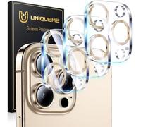 UniqueMe Protector Cámara para iPhone 16 Pro/16 Pro Max - 3 Unidades, Ultra HD Clara, Anti-Arañazos, Ultra Resistente, Cristal Vidrio Templado 9H - Dorado