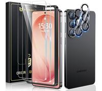 UniqueMe Protector de pantalla para 26 unidades, 2 + 2 protectores de pantalla de vidrio templado y protector de lente de cámara, compatible con huellas dactilares, película transparente HD