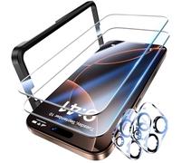 UniqueMe Protector de Pantalla para iPhone 16 Pro Max - 4 Piezas, 2 Piezas Cristal Templado y 2 Piezas Protector Camara, Anticaída, Anti-Arañazos, Ultra HD,Antihuellas