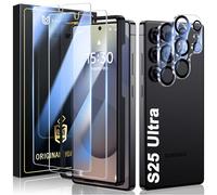 UniqueMe Protector de pantalla para Samsung Galaxy S25 Ultra, paquete de 2 + 2 protectores de pantalla de vidrio templado y protector de lente de cámara, compatible con huellas dactilares, protector
