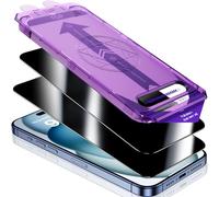 UniqueMe Protector Pantalla Privacidad para iPhone 15, Alineación Automática, Eliminación Automática del Polvo, Grado Militar Inastillable, Cristal Templado con Cobertura Total -2 Pack