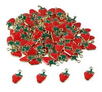 Uniquer 100 dijes esmaltados de fresa roja para hacer joyas, pulseras, collares, manualidades, encantadores dijes de frutas de aleación, Metal, No es una piedra preciosa