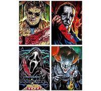 UNIQUORS Juego de 4 imágenes de diamantes para adultos, payaso, terror de Halloween, pintura de diamantes Michael Myers, Full Drill 5D pintura de diamantes, cara fantasma, decoración de pared del